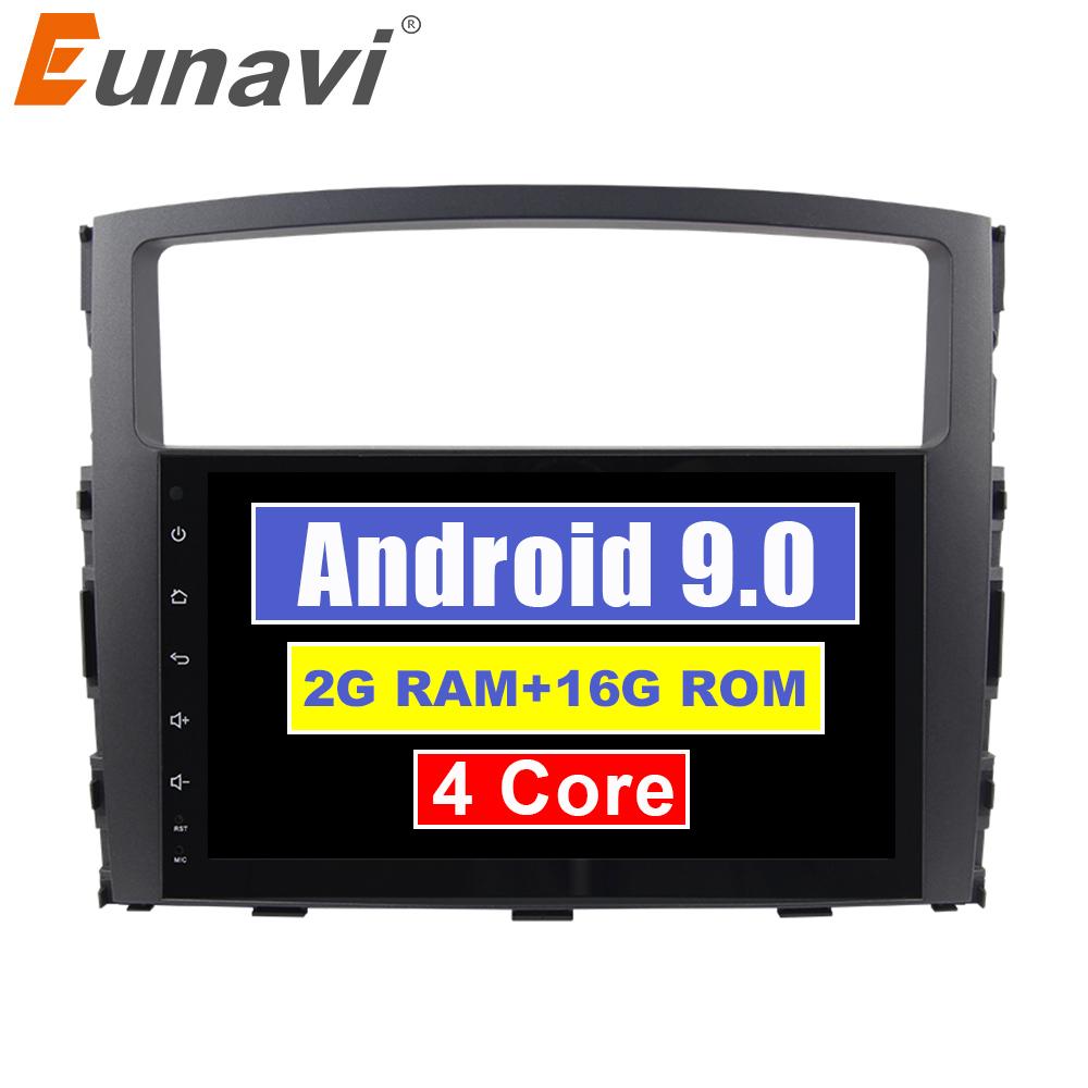 Eunavi 2 Din 9'' Quad Core Android 9.0 Car Radio Stereo Player GPS Navigation for MITSUBISHI PAJERO V97 2006-2015 1024*600 HD