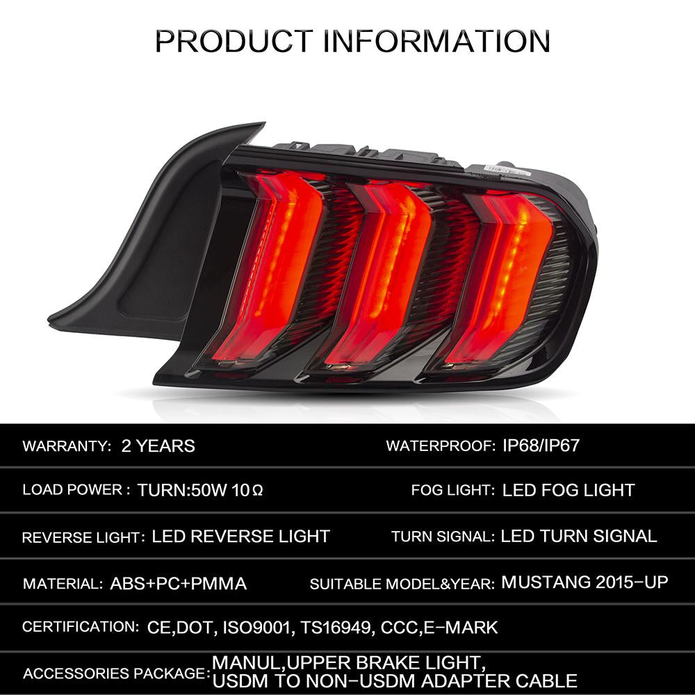 VLAND Tail lamp assembly for Ford Mustang 2015-2020 Tail light with Sequential Turn Signal Reverse Lights Plug and Play