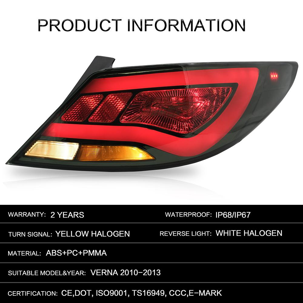VLAND Tail Lights Assembly For Hyundai Accent Verna 2010-2013 Taillight Tail Lamp With Turn Signal Reverse Lights LED DRL Light