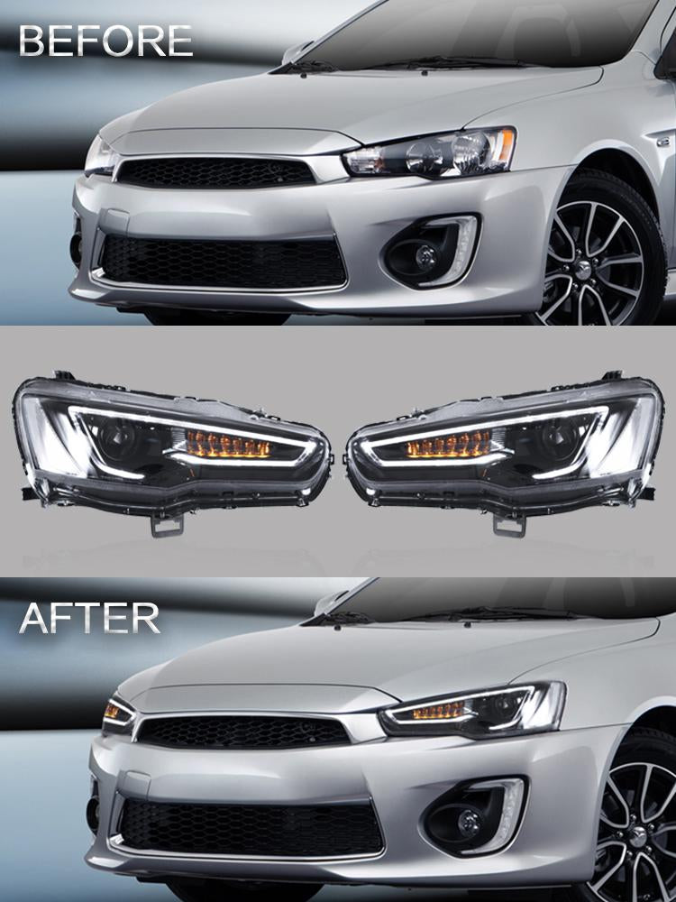 VLAND Headlamp Car Headlights Assembly For 2008-2018 Mitsubishi Lancer EVO X Head Light With Moving Turn Signal Dual Beam Lens