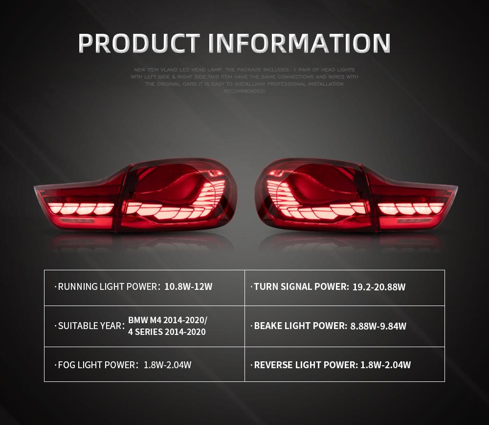 GTS OLED Style For BMW 4 Series VLAND Taillight F32 F33 F36 F82 F83 M4 Facelift Rear Lights LED 2014-2020 Sequential Turn Signal