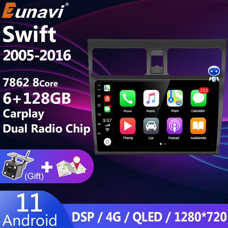 Eunavi 4G 1280*720 QLED 2 Din Android 11 Car Radio Multimedia Video Player For Suzuki Swift 2005 2006 - 2016 Head unit DVD GPS