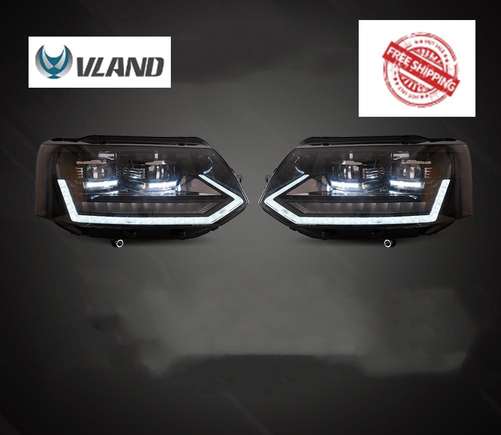VLAND Car Lamp Assembly For Volkswagen Caravelle T5 Headlight 2011-2015 With Full LED Front Light Yellow Sequential Turn Signal