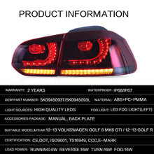 Cargar imagen en el visor de la galería, VLAND Car Accessories LED Tail Lights Assembly For 2008-2013 Volkswagen GOLF 6 MK6 GTI 2012-2013 Golf R Tail Lamp Full LED DRL