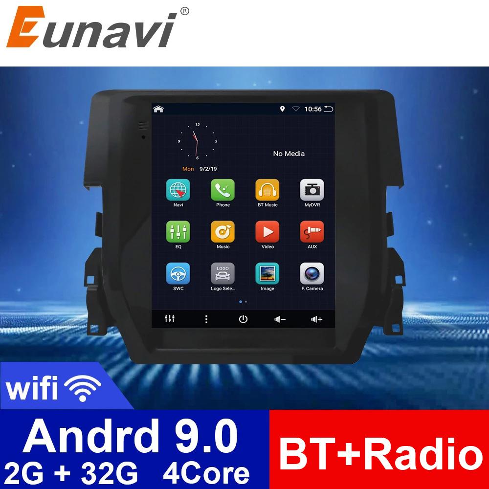 Eunavi 2Din Android Car Radio Multimedia Player For Honda Civic 2016 Vertical Tesla Style Screen Stereo Head Unit Navigation GPS