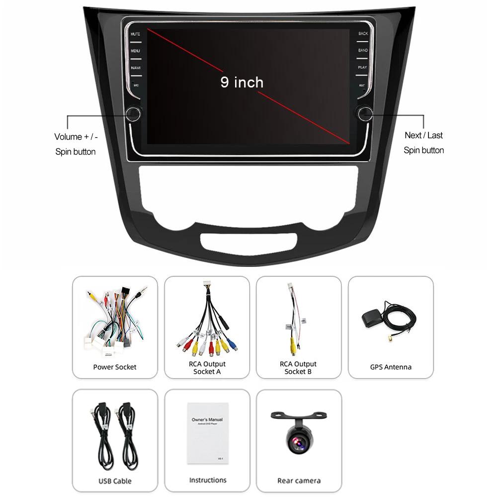 Eunavi 9'' Android 10 Car GPS Radio for Nissan X-Trail Qashqail 2014-2017 Navigation Stereo Multimedia Player 4G 64G NO DVD