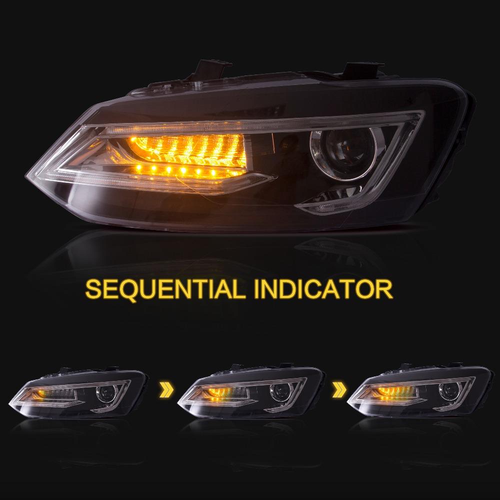 VLAND Headlamp Car Headlight Assembly For Volkswagen Polo 2011-2017 Head Light With Moving Turn Signal Dual Beam Lens