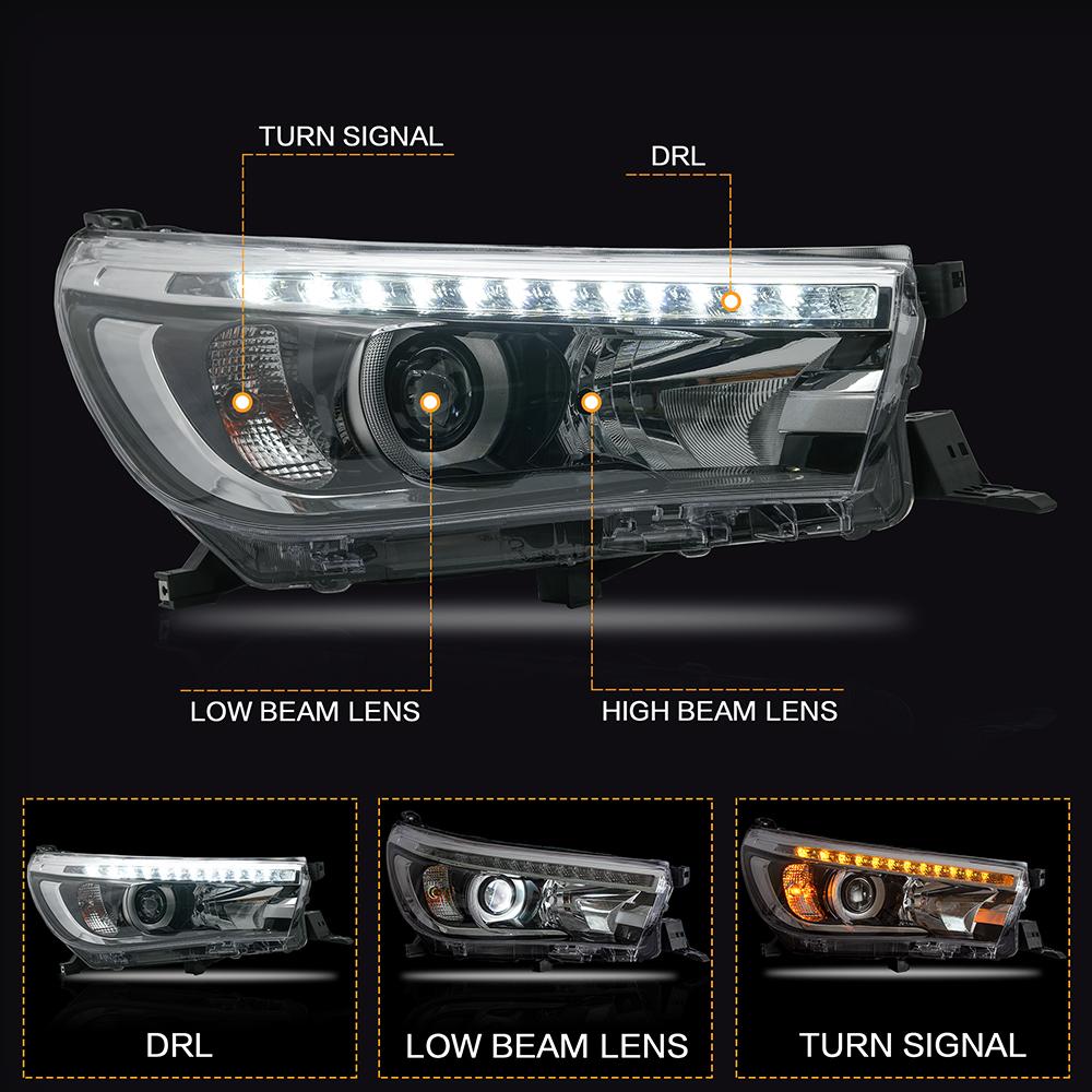 VLAND Headlamp Car Headlights Assembly for Toyota Hilux 2015 2016 2017 2018 2019 Headlight with moving turn signal Dual Beam Len