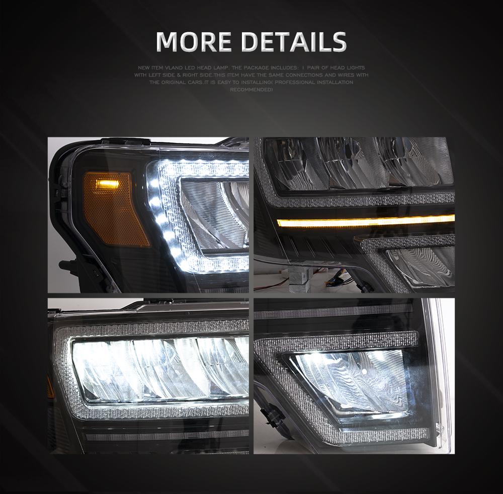 Vland Headlights Assembly For Ford F-150 2009-2014 With Full LED Start up Animation DRL Raptor Front Lamp