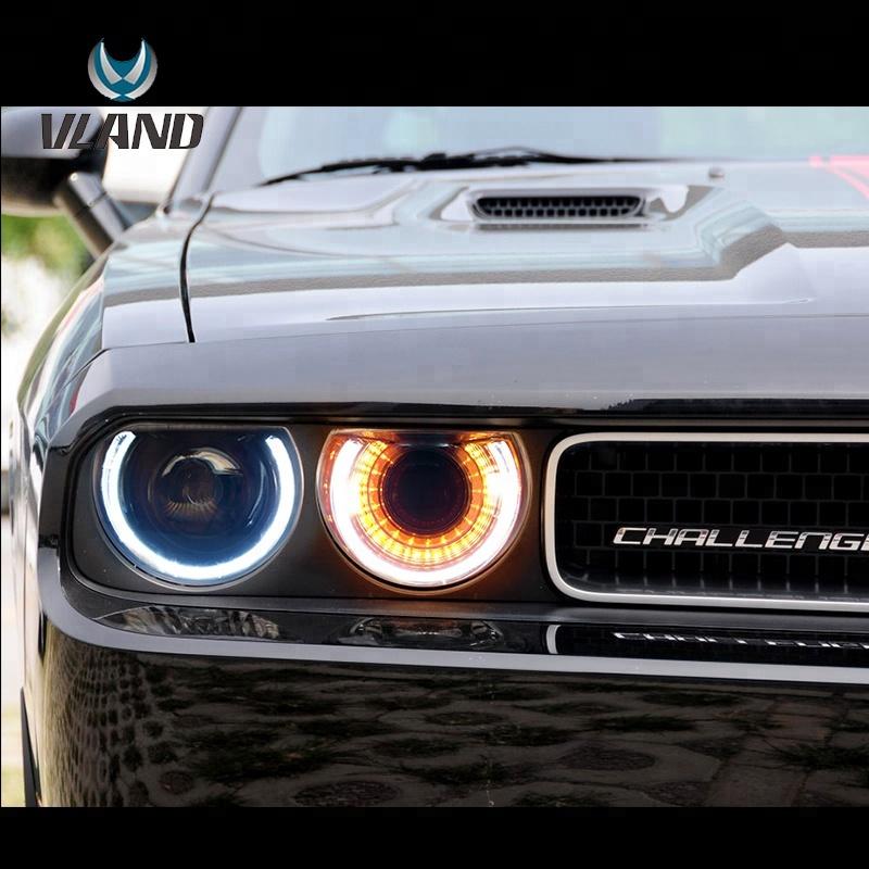 VLAND Headlamp Car Headlights Assembly For Dodge Challenger 2008-2014 Head Light Moving Turn Signal Light DRL Dual Beam Lens