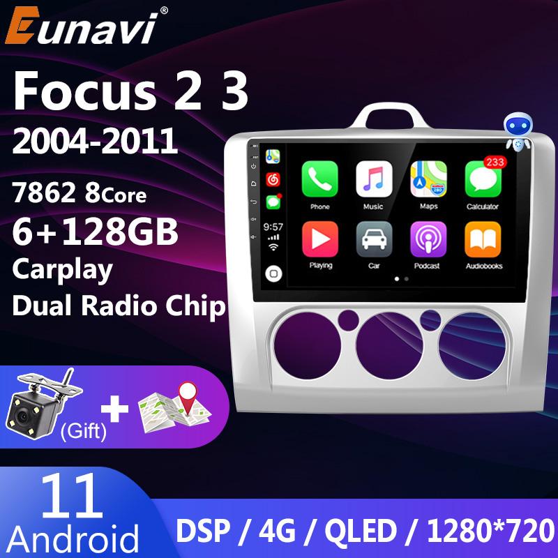 Eunavi 2 Din Android 11 Multimedia Video Player For Ford Focus 2 3 Mk2 Mk3 2004 - 2011 2Din Car Radio DVD Head unit 4G GPS Navi