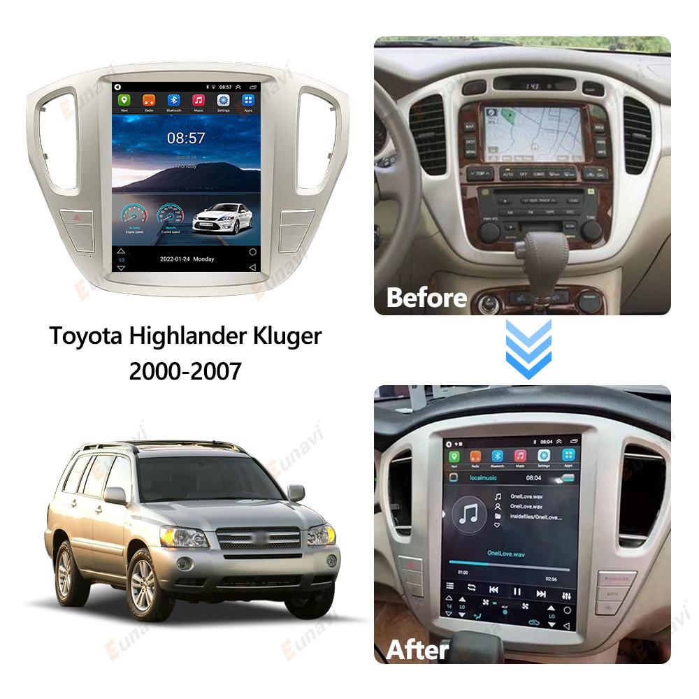 Eunavi Tesla Style Android 11 Car Radio For Toyota Highlander Kluger 2001-2007 12.1" Car Stereo GPS Navigation Carplay BT